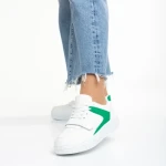 Pantofi sport dama albi cu verde din piele ecologica Sonal