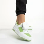 Pantofi sport dama albi cu verde din piele ecologica Inola
