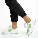 Pantofi sport dama albi cu verde din piele ecologica Inola