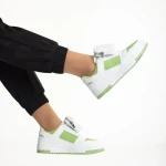 Pantofi sport dama albi cu verde din piele ecologica Inola