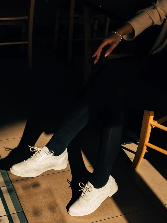 Pantofi casual dama albi din piele ecologica Ragna