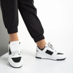 Pantofi sport dama albi cu negru din piele ecologica Inola