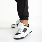 Pantofi sport dama albi cu negru din piele ecologica Inola