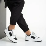 Pantofi sport dama albi cu negru din piele ecologica Inola