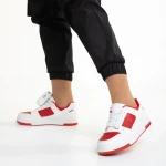 Pantofi sport dama albi cu rosu din piele ecologica Inola
