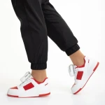 Pantofi sport dama albi cu rosu din piele ecologica Inola