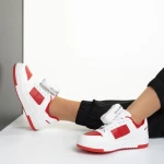Pantofi sport dama albi cu rosu din piele ecologica Inola