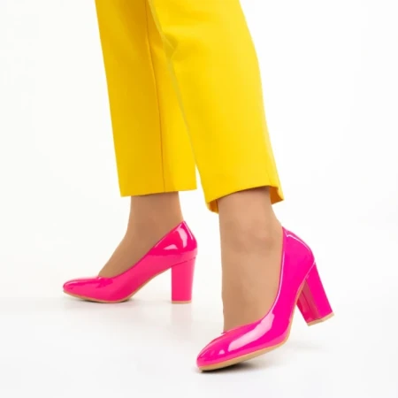 Pantofi dama cu toc fucsia din piele ecologica Crenta