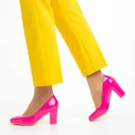 Pantofi dama cu toc fucsia din piele ecologica Crenta