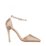 Pantofi dama bej din material textil cu toc Olamide