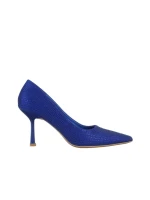 Pantofi dama albastri din material textil cu toc Inga