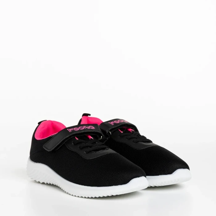 Pantofi sport copii negri cu roz din material textil Amie