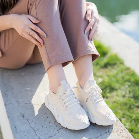 Pantofi sport dama bej din material textil Leanna