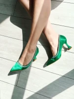 Pantofi dama verzi cu toc din material textil Tanica