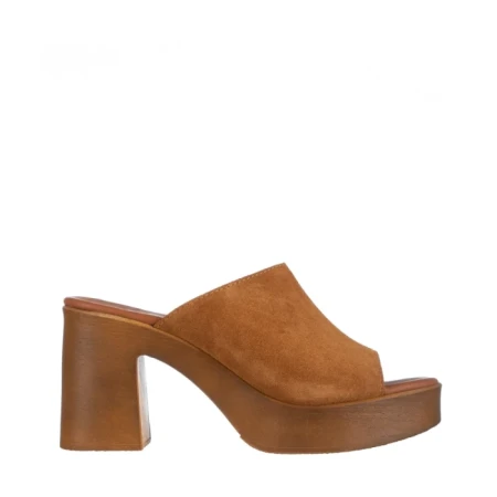 Papuci dama Girlhood camel din piele intoarsa Anisa