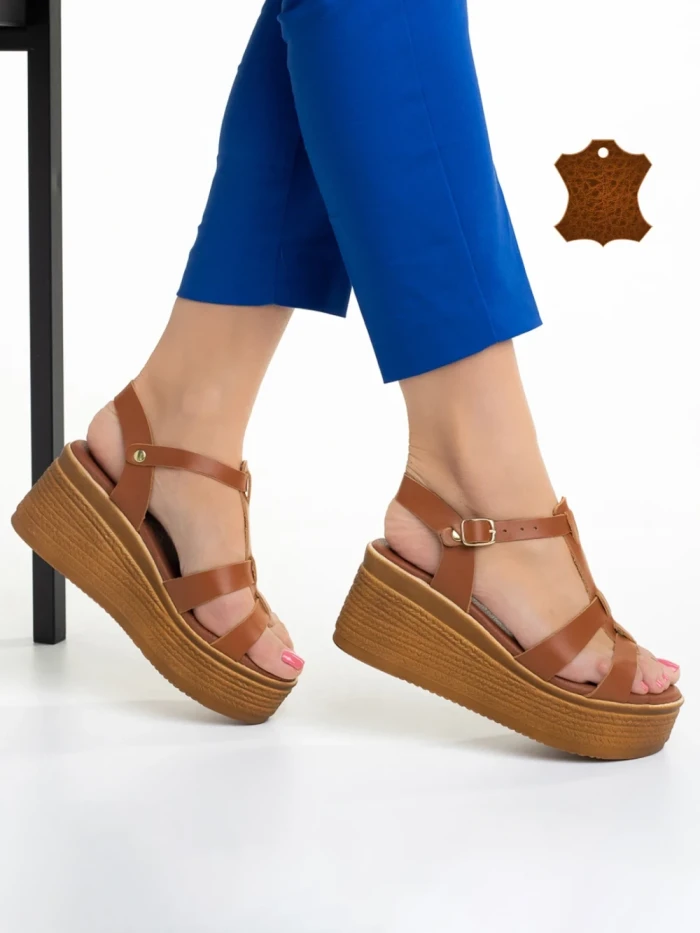 Sandale dama Girlhood camel din piele naturala Afroditi