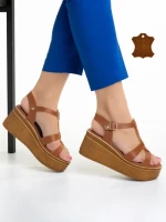 Sandale dama Girlhood camel din piele naturala Afroditi
