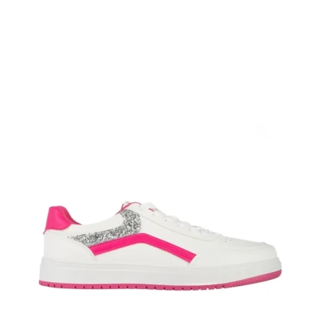 Pantofi sport dama albi cu fucsia din piele ecologica Damiana