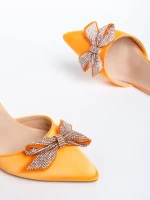 Pantofi dama portocalii cu toc din material textil Rozabela