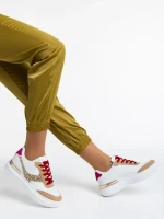 Pantofi sport dama albi cu auriu din piele ecologica Samya