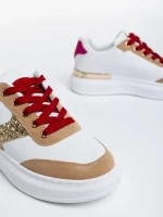 Pantofi sport dama albi cu auriu din piele ecologica Samya