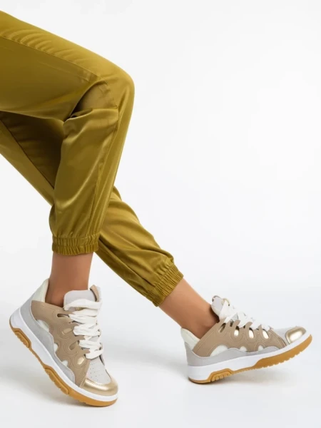 Pantofi sport dama albi cu auriu din piele ecologica Angelien