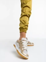 Pantofi sport dama albi cu auriu din piele ecologica Angelien