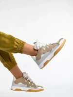 Pantofi sport dama albi cu auriu din piele ecologica Angelien