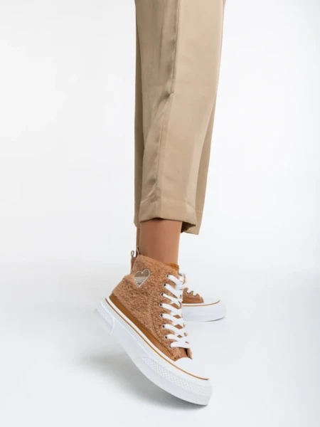 Tenisi dama camel din material textil Yustina
