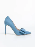 Pantofi dama albastri cu toc din material textil Senovia