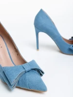 Pantofi dama albastri cu toc din material textil Senovia