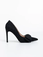 Pantofi dama negri cu toc din material textil Senovia