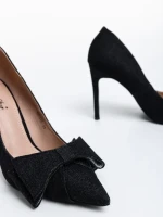 Pantofi dama negri cu toc din material textil Senovia