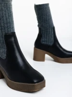 Ghete dama negre din piele ecologica si material textil Fizza
