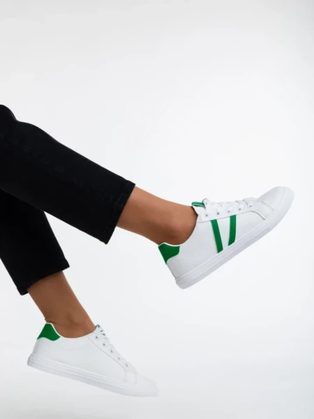Pantofi sport dama albi cu verde din piele ecologica Virva