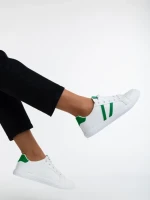 Pantofi sport dama albi cu verde din piele ecologica Virva
