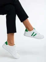 Pantofi sport dama albi cu verde din piele ecologica Virva