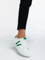 Pantofi sport dama albi cu verde din piele ecologica Virva
