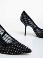 Pantofi dama negri cu toc din material textil Menodora