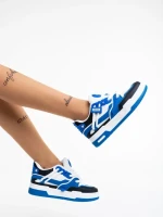 Pantofi sport dama albi cu albastru din piele ecologica Cammie