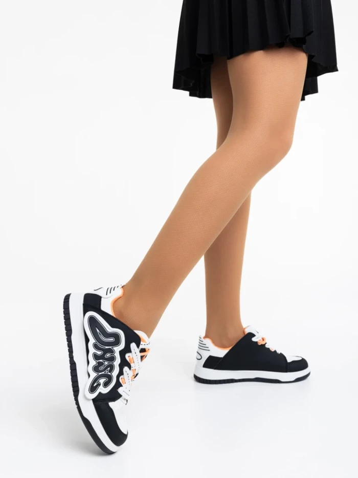 Pantofi sport dama albi cu negru din piele ecologica Azurine