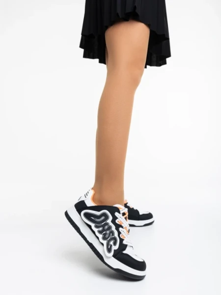 Pantofi sport dama albi cu negru din piele ecologica Azurine