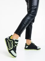 Pantofi sport dama negri cu verde din piele ecologica Azurine