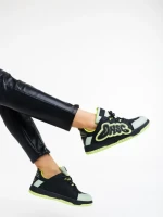 Pantofi sport dama negri cu verde din piele ecologica Azurine