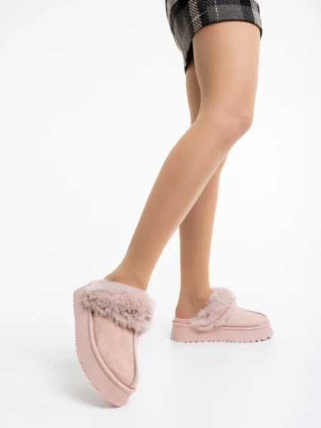 Papuci dama roz din material textil Lyzbeth