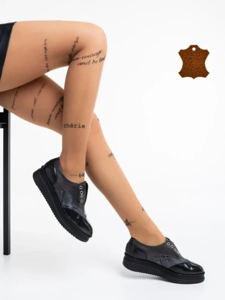 Pantofi casual dama negri din piele naturala Enriqua