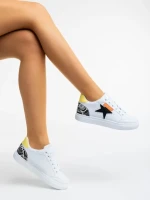 Pantofi sport dama albi cu negru din piele ecologica Yeva