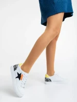 Pantofi sport dama albi cu negru din piele ecologica Yeva
