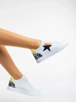 Pantofi sport dama albi cu negru din piele ecologica Yeva