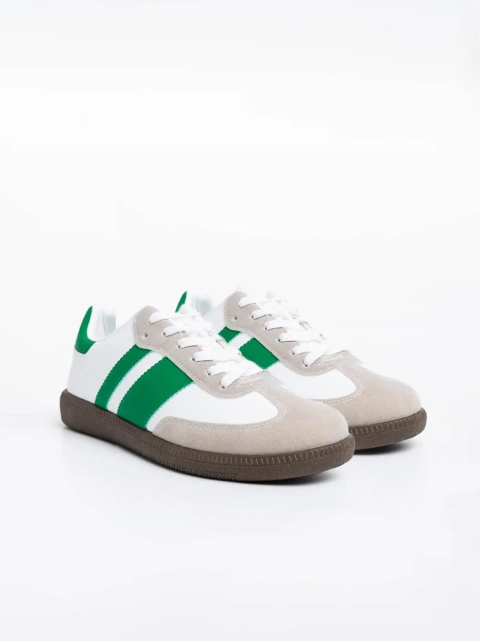Pantofi sport barbati albi cu verde din piele ecologica Silvius